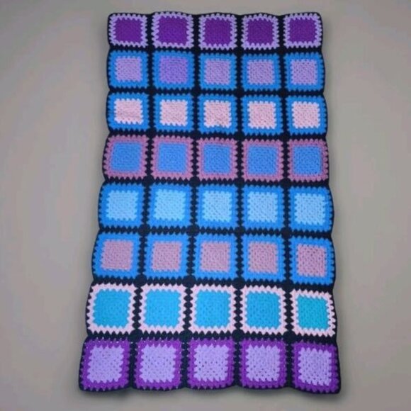 Handmade Other - Vintage Granny Squares Afghan Crochet Throw Blanket Handmade 60x36 Multicolor A